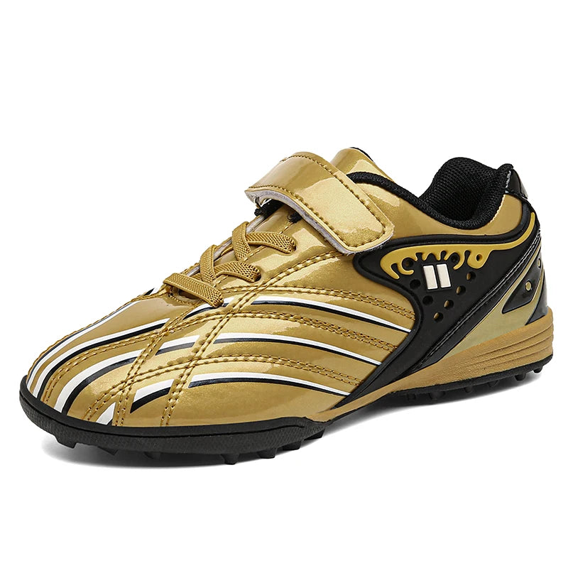 Fashion Gold Children's Shoes Outdoor Non-Slip Turf Soccer Shoes Kids HOOK&LOOP
