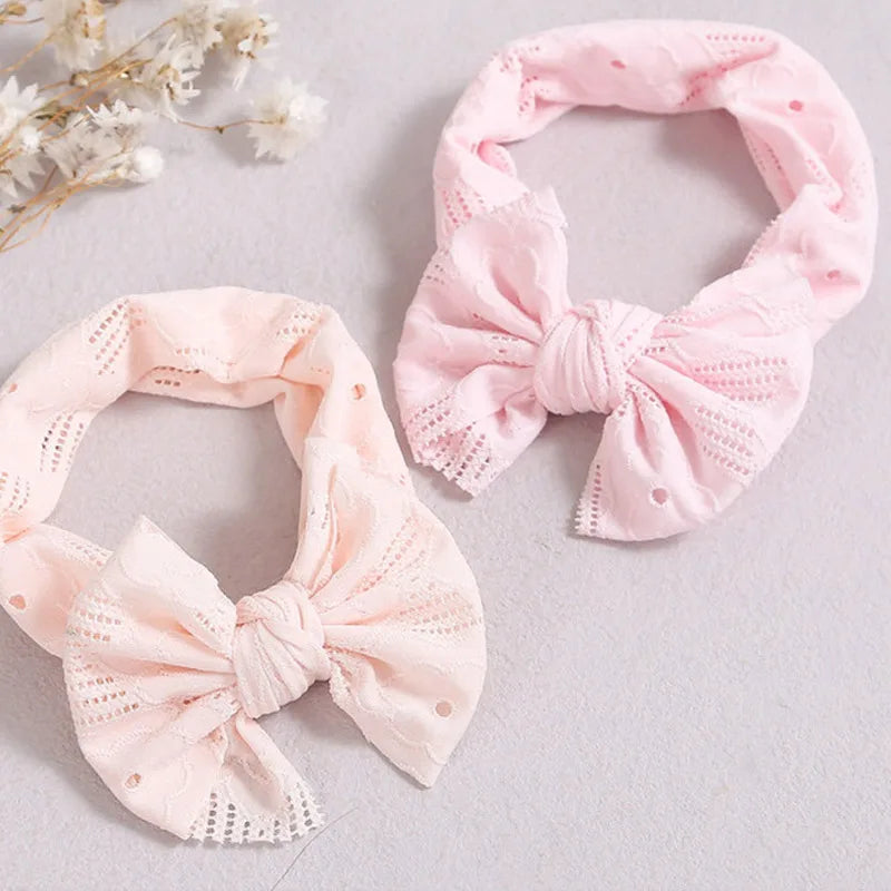 Hollow Bow Baby Headband Solid Color Nylon Elastic Wide Hairbands 0-2Year Girl Bowknot Headdress Kids Hair Accessories