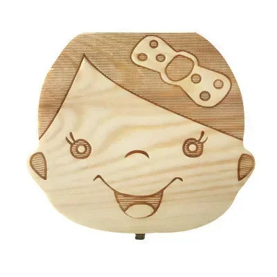 1pcs English&Spanish Baby Wood Tooth Box Organizer Milk Teeth Storage Collect Teeth Umbilica Save Gifts Baby Tooth Box