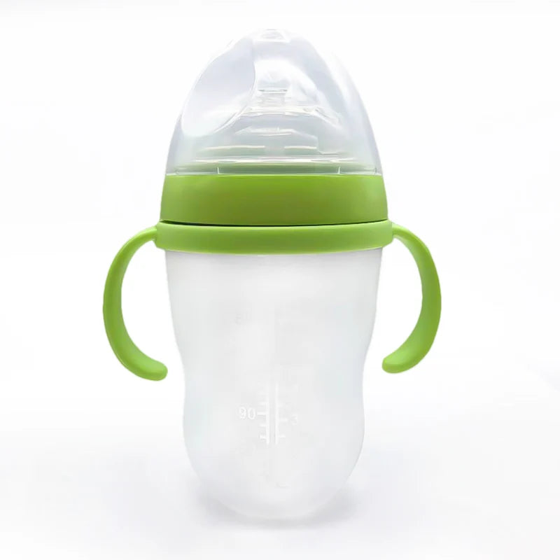 1pc Silicone Baby Bottle 150ml/240ml Soft Durable against drops Big Mouth Pacifier Head Silicone with Handle and Gravity Ball