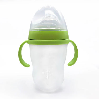 1pc Silicone Baby Bottle 150ml/240ml Soft Durable against drops Big Mouth Pacifier Head Silicone with Handle and Gravity Ball