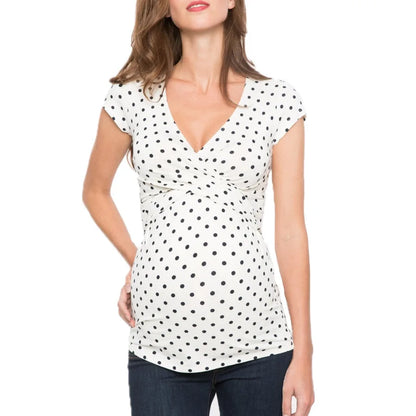 Women's Maternity Clothes Breastfeeding Clothing Short Sleeve Pleated Side Open