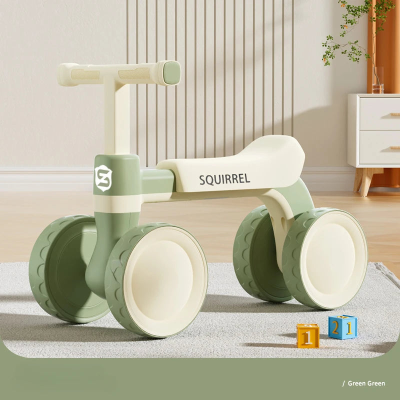 Baby Balance Bike 4-Wheel Walker with No Pedal First Toddler Outdoor Ride-On Toy for 1-3 Year Olds