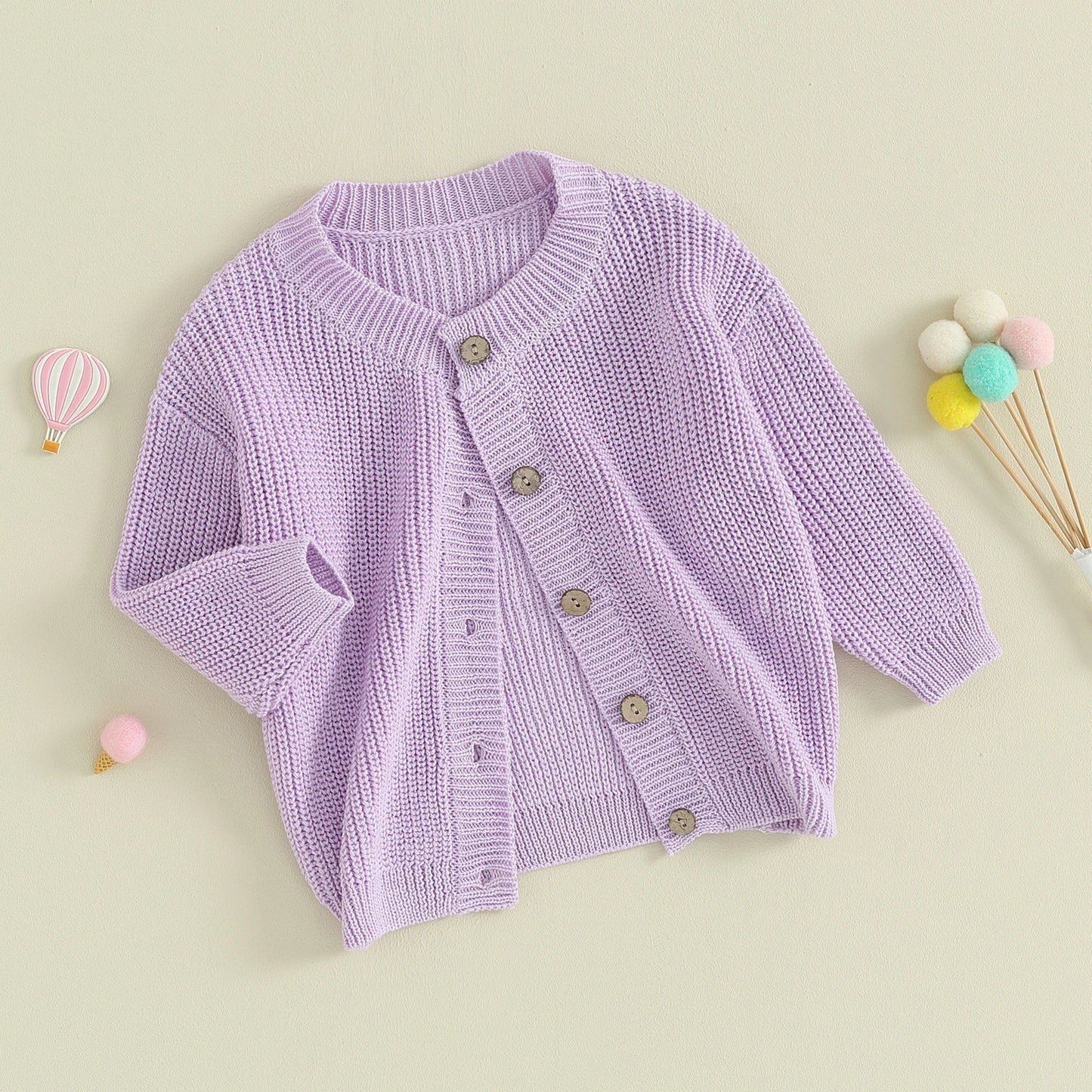 Infant Newborn Baby Girls Knit Cardigan Cute Long Sleeve Round Neck Solid Color Button Down Sweater Fall Tops 0-18M