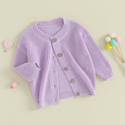 Infant Newborn Baby Girls Knit Cardigan Cute Long Sleeve Round Neck Solid Color Button Down Sweater Fall Tops 0-18M