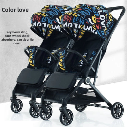 Twin Baby Stroller High View Detachable Stroller Foldable and Lightweight Stroller with Sitting and Lying Function