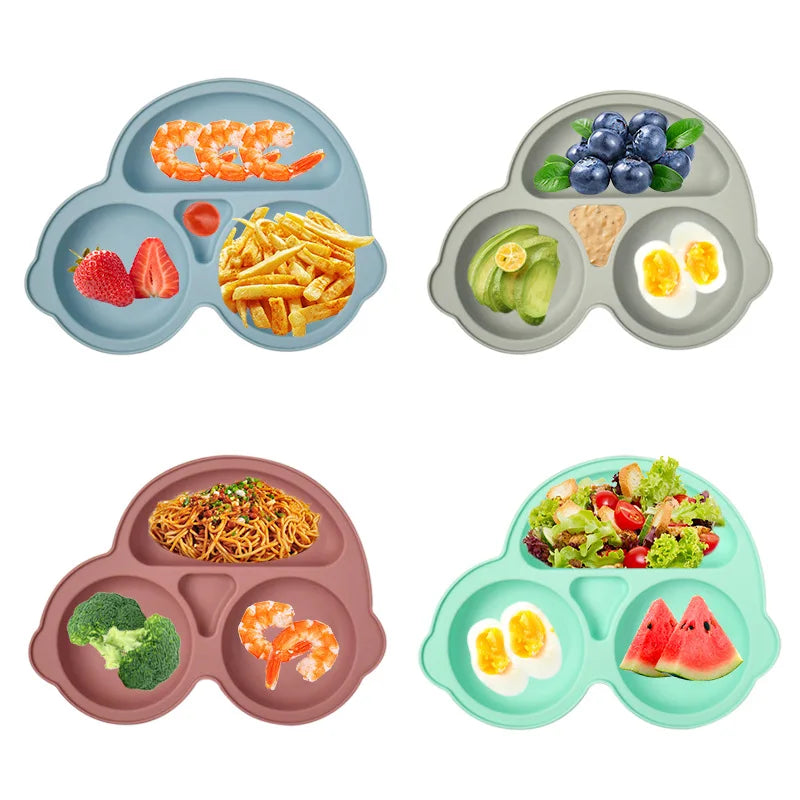 2023New Silicone Baby Sucker Dining Plate Solid Cute Cartoon Children Dishes Suction Toddler Training Tableware Kid Feeding Bowl