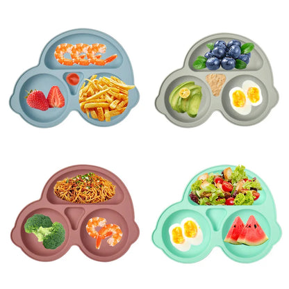 2023New Silicone Baby Sucker Dining Plate Solid Cute Cartoon Children Dishes Suction Toddler Training Tableware Kid Feeding Bowl