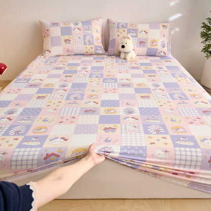 Ice Silk Bed Sheet Set Summer Breathable Cooling Fitted Sheet Pillowcase Cool Feel Single Double Mattress Cover,Can Custom Sizes