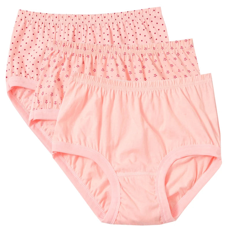 3pcs Pure Cotton Women Panties Large Size High Waist Underwear Plus Size Female