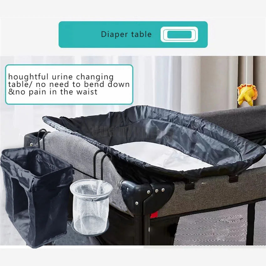 Portable Baby Crib New Multifunctional 4 In 1 Foldable Baby Cot with Diaper Kid Table Cradle Rocker Bed Furniture