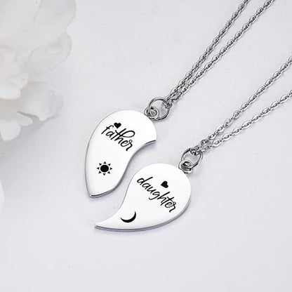 2Pcs Father Daughter Son Heart Matching Necklace Stainless Steel Mother And Children Jewelry Gifts