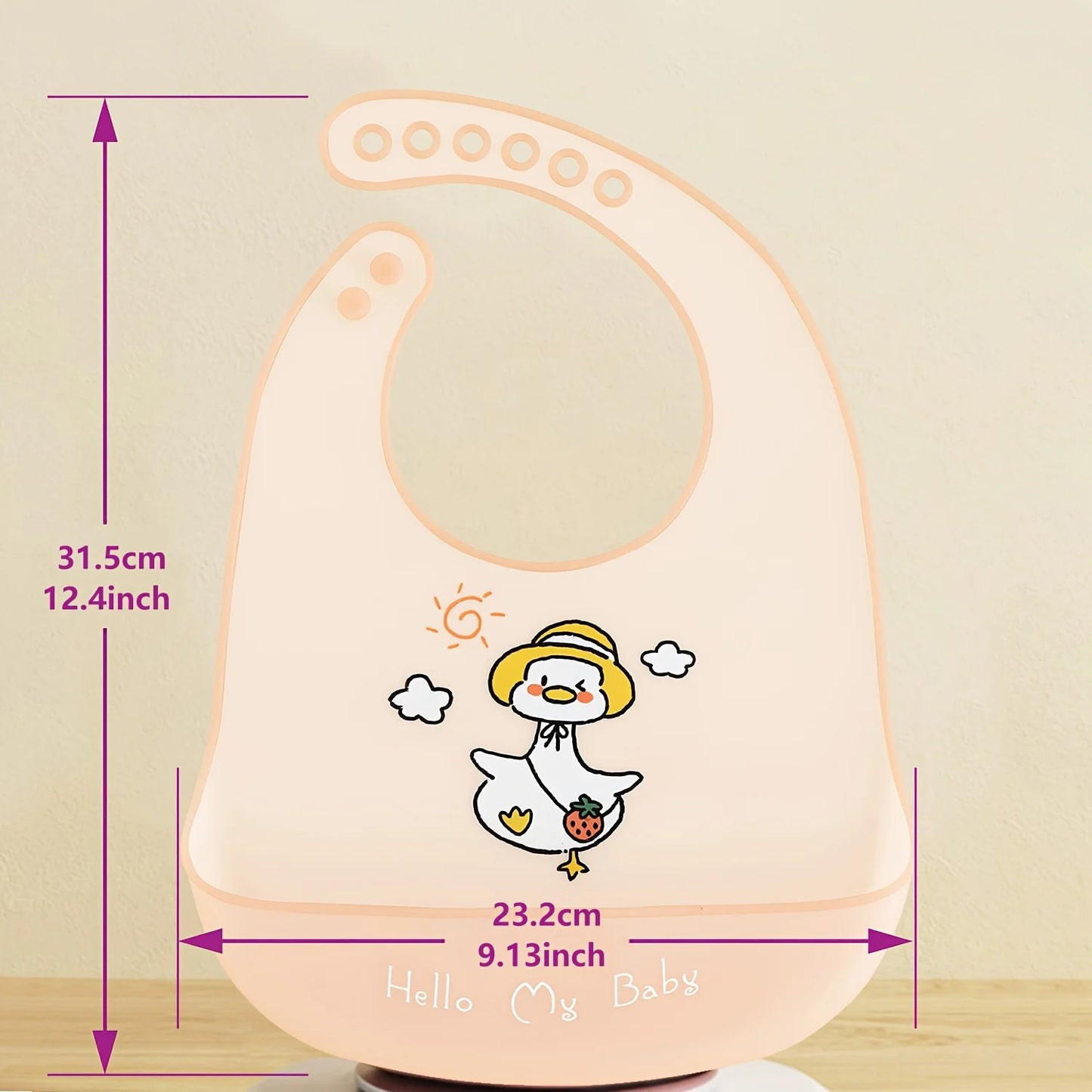 Waterproof Silicone Baby Bibs with Cute Cartoon Animal Prints, Adjustable Feeding Bib for Boys and Girls