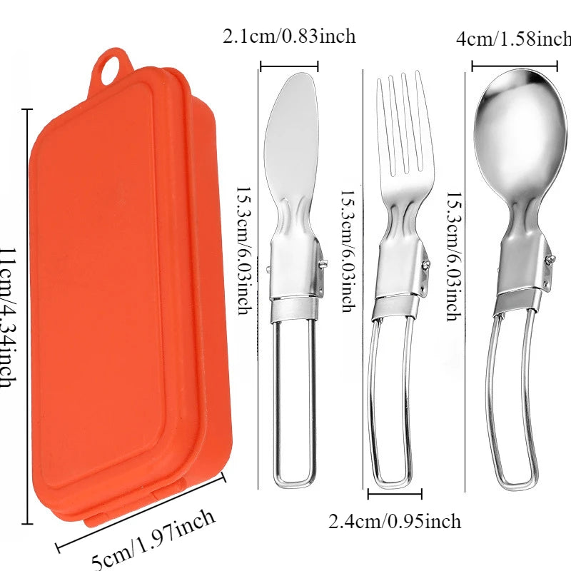 3Stainless Steel Folding Cutlery Set, Portable Outdoor Folding Cutlery3Set，Tableware Set Outdoor camping tableware