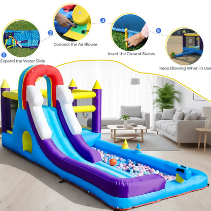 Oxford cloth 16ft 4.9m Inflatable Water Slide Bounce House w/ Splash Pool & 480W Blower