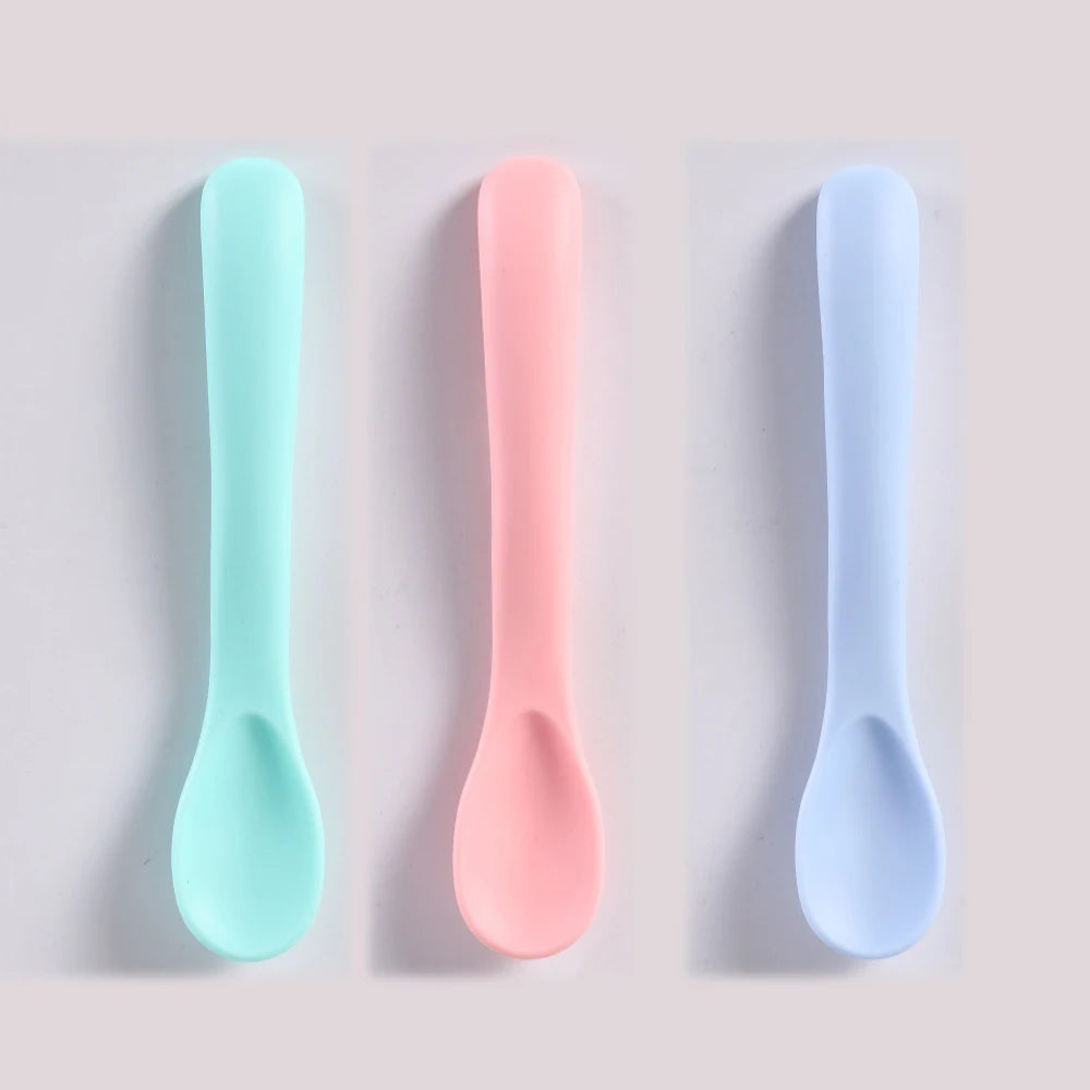1/3Pcs/Set Soft Silicone Baby Training Spoon Fork Set BPA Free Kids Safety Non-Slip Tableware Infant Toddler Feeding Accessories
