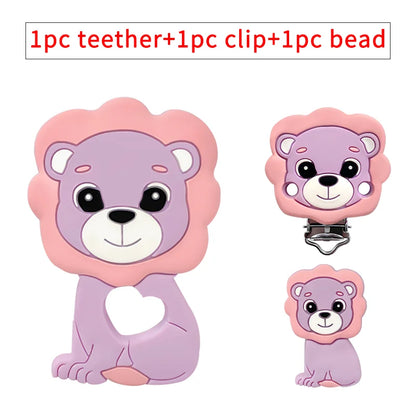 3pcs/set Silicone Cartoon Animal Figure Teether Beads and Clips Baby Teether Pacifier Chain Accessories Teething Jewelry Toys