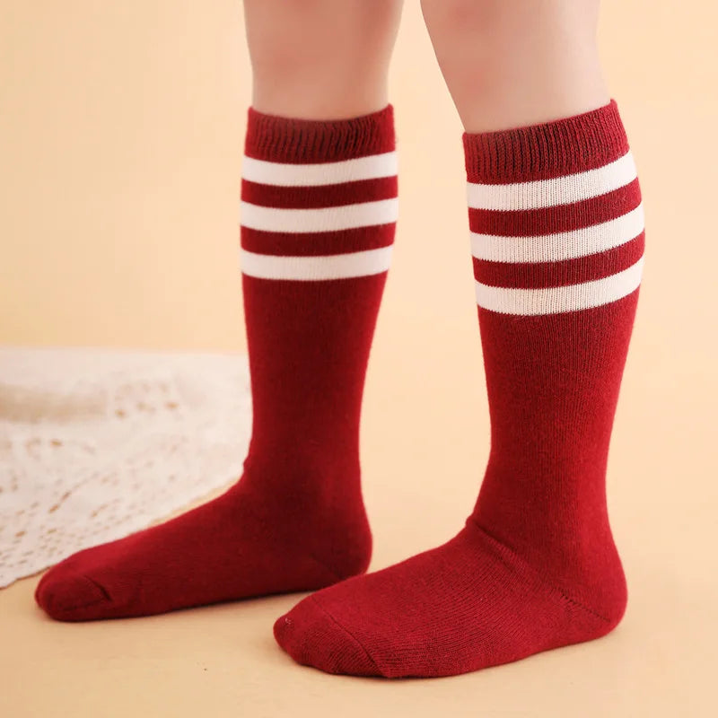 Boys Sports Sock Striped Children Cotton Socks Knee High Breathable Baby Stocking Kids School Uniform 0-7Years