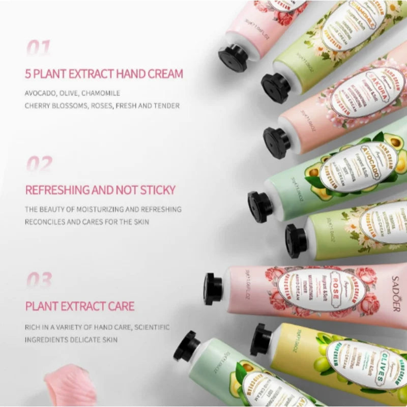 5Pcs/Pack Fruit Plant Fragrance Hand Cream Sets Moisturizing Lasting Repair