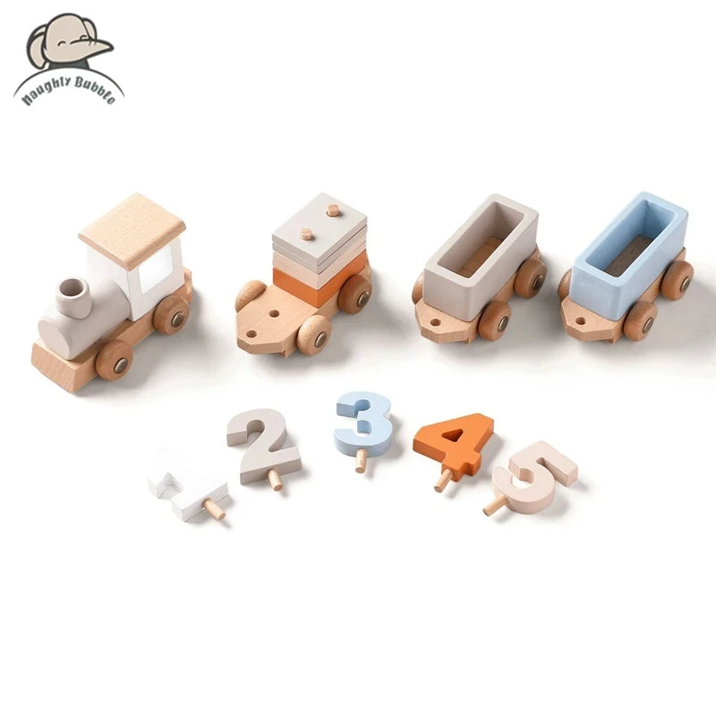 Baby Montessori Toys Wooden Train Educational Rainbow Blocks Trolley Baby Learning Toys