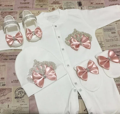 Dollbling Emerald Newborn Baby Boy Personalized Name Outfits 4pcs Welcome Home Hospital Crown Jewelry Romper Set