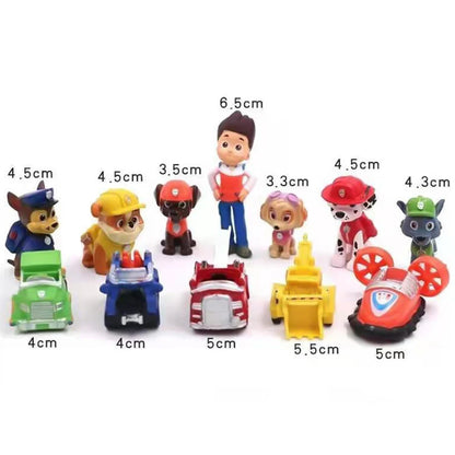 12Pcs Anime Paw Patrols Figures Pawed Canina Cartoon PVC Model Doll Toys Car Canine Children Birthday Christmas Party Gift