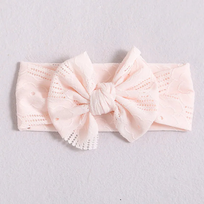Hollow Bow Baby Headband Solid Color Nylon Elastic Wide Hairbands 0-2Year Girl Bowknot Headdress Kids Hair Accessories