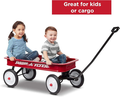 Classic Red Wagon for Kids 1.5+, All-Steel Body with No-Scratch Edges, 10” Rubber Tires, Foldable Handle, 200 lb Capacity