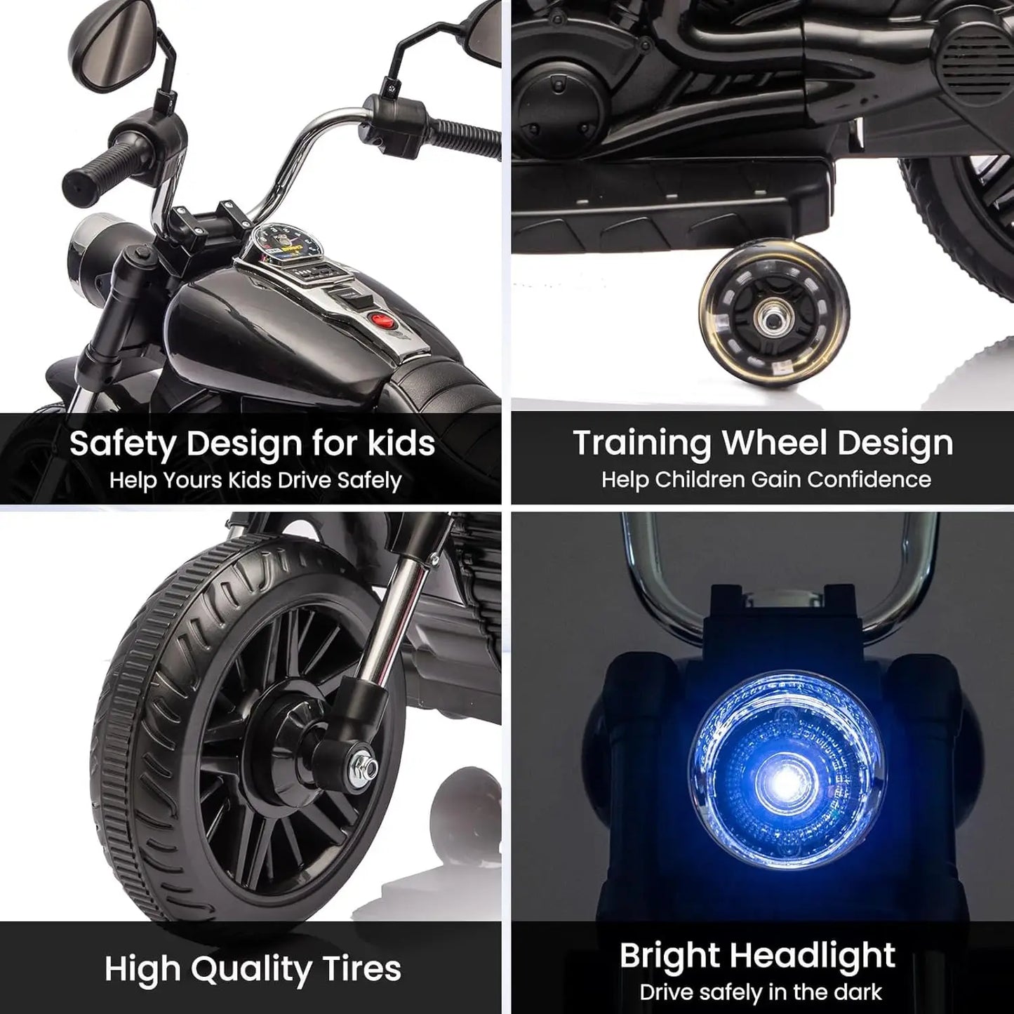 3-Wheel Kids Ride on Motorcycle w/Detachable Training Wheels/Reverse/Headlight 12V Electric Ride on Toy for Toddler Boys Girls
