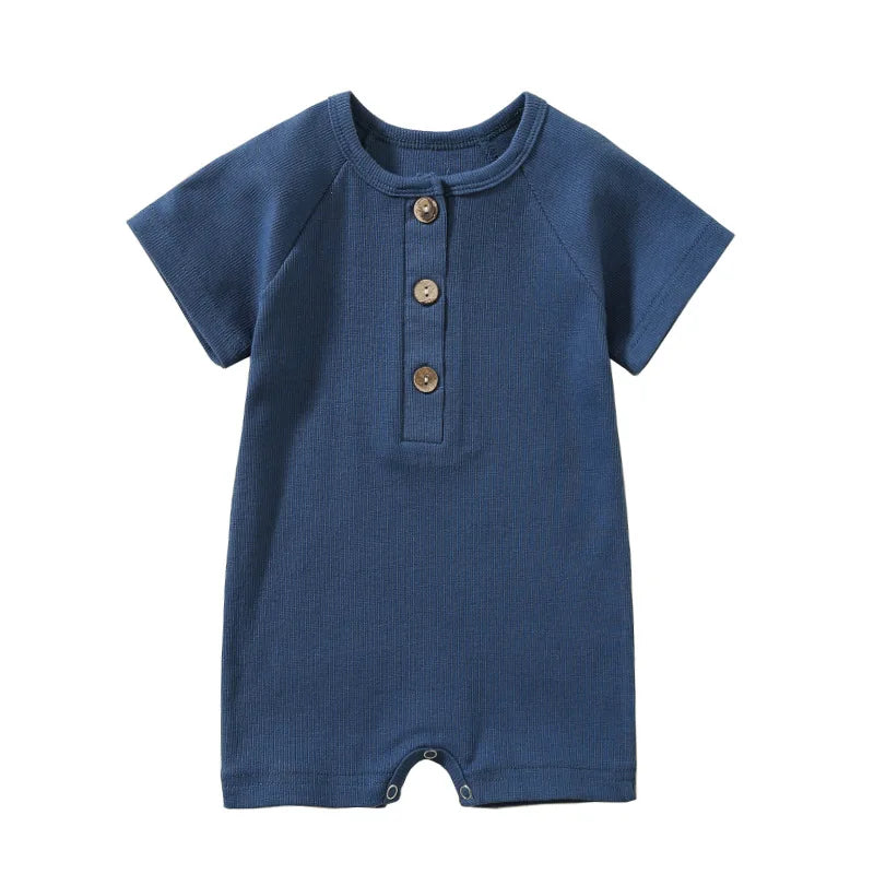 Infant Baby Romper, Lightweight Ribbed Knit Short Sleeve Jumpsuit Pajamas for Boys and Girls