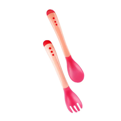 2 PCS Set Baby Feeding Spoon Frok Food Grade Heat Sensitive Spoon Children Feeding Tableware Temperature Sensitive Spoon Frok