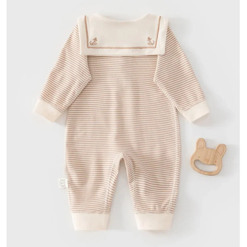 Spring Cotton Newborn Jumpsuit Baby Bodysuits and One-pieces 0-24M Boys Girls Sailor Collar Stripe Soft Romper