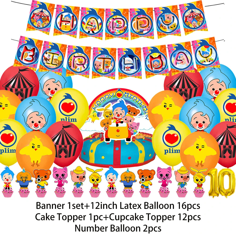 Cartoon Pliming Plims Theme Kids Birthday Party Decoration Background Supplies Balloon Set Cake Toppers Banner Backdrop Kid Gift