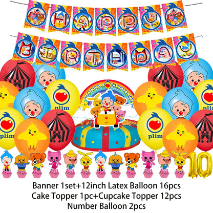 Cartoon Pliming Plims Theme Kids Birthday Party Decoration Background Supplies Balloon Set Cake Toppers Banner Backdrop Kid Gift
