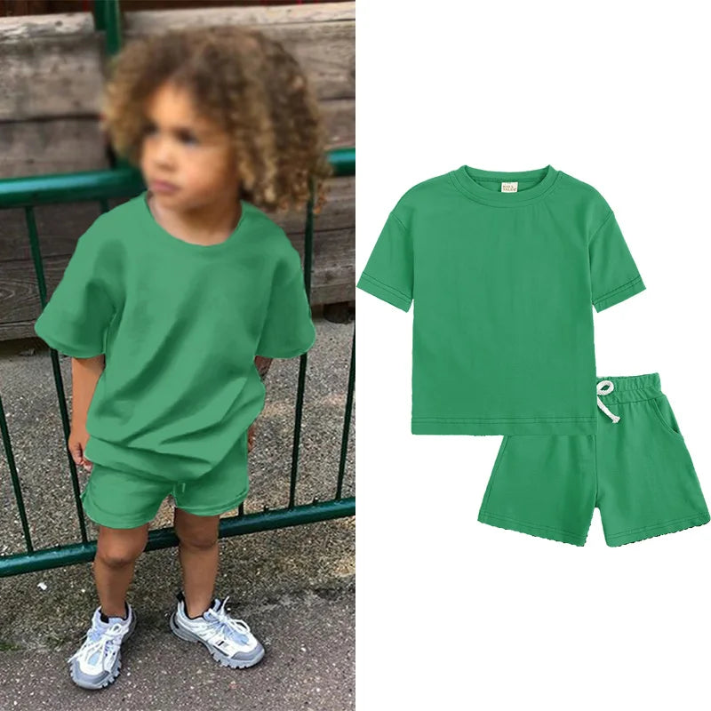 Summer Essential Tracksuit Children's Clothing Sets Suit For Girls Short Sleeve Top+Shorts Boys Costume Kids Outfits Sportswear
