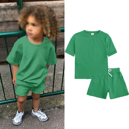 Summer Essential Tracksuit Children's Clothing Sets Suit For Girls Short Sleeve Top+Shorts Boys Costume Kids Outfits Sportswear