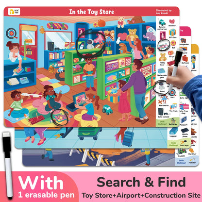 3 Themes Search and Find Game Looking for Different Interactive Activity Painting Kit Drawing Books with Reusable Pen