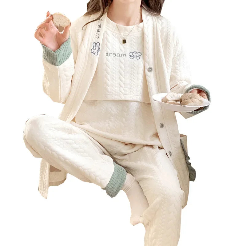 Maternity Clothing Set Cotton Postpartum Nursing Three-Piece Set Pregnancy Sleepwear Winter Maternity Outerwear