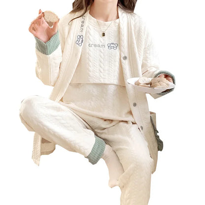Maternity Clothing Set Cotton Postpartum Nursing Three-Piece Set Pregnancy Sleepwear Winter Maternity Outerwear