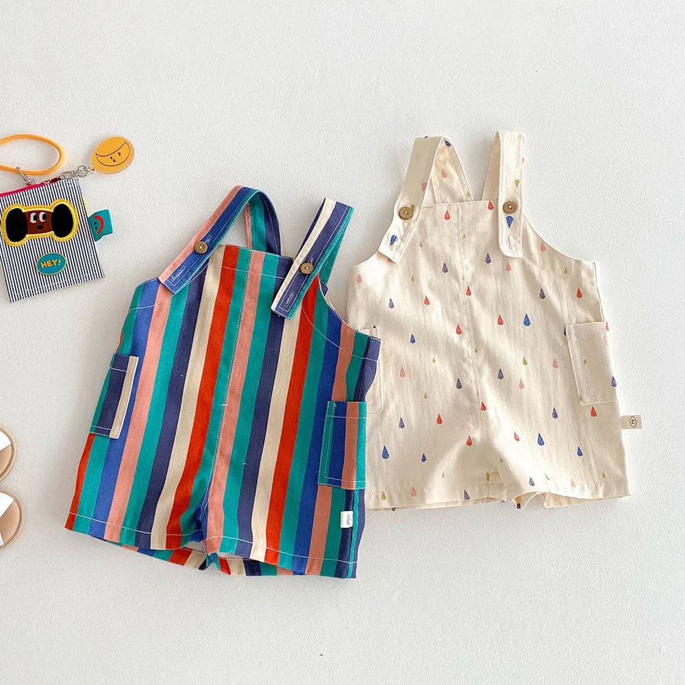 Spring New Kids Clothes Fashion Overalls Polk Dot Jumpsuits Striped Overalls Children Play Suit