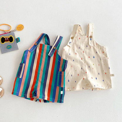 Spring New Kids Clothes Fashion Overalls Polk Dot Jumpsuits Striped Overalls Children Play Suit