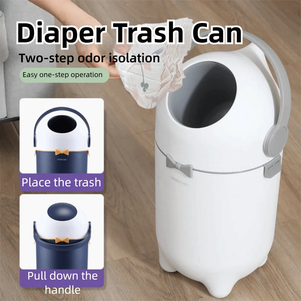 Portable 15 L Diaper Trash Can with Lid Large Capacity Waste Can Silent Opening Closing Handle Simple Trash Bin Household