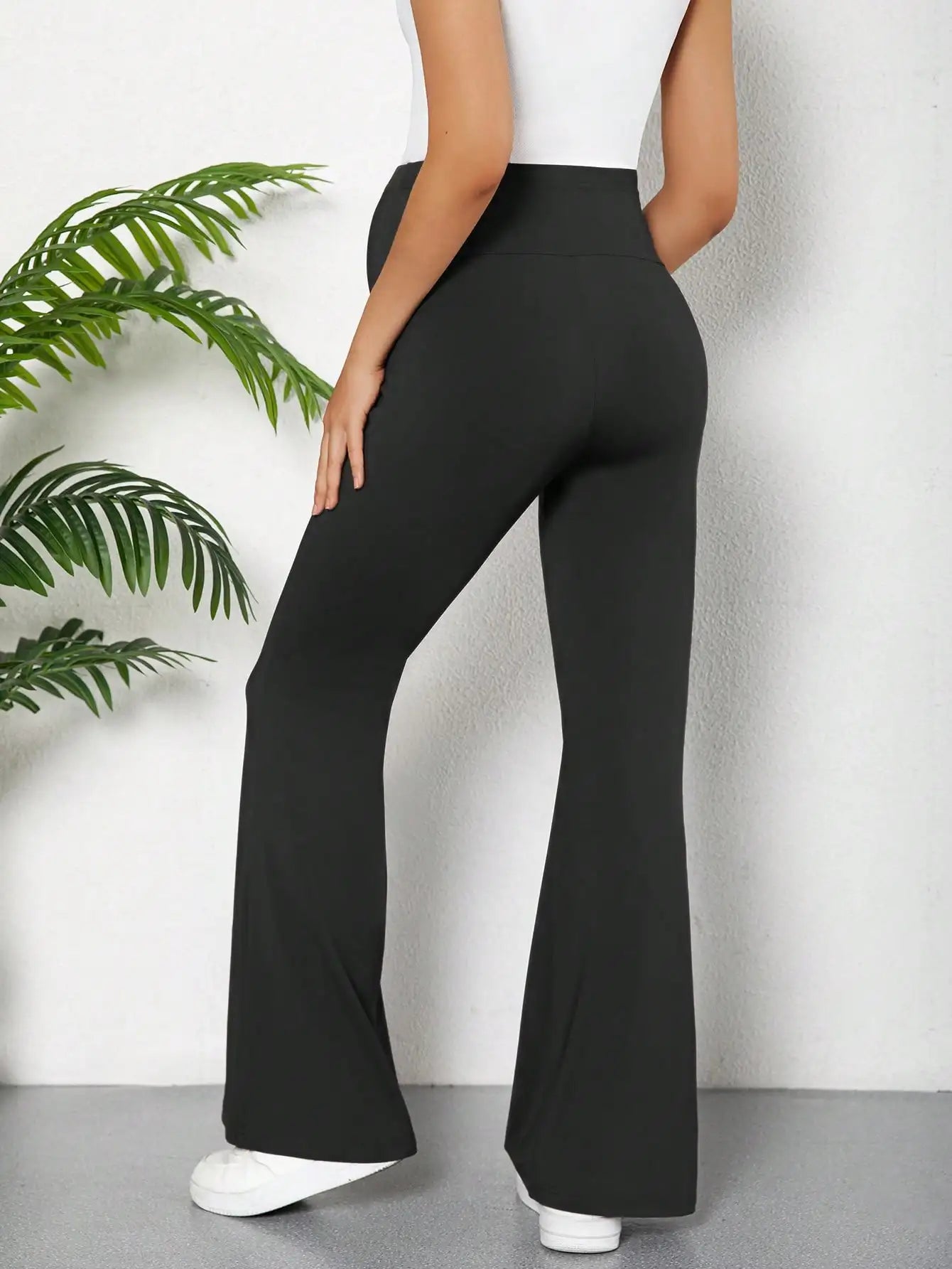 Maternity Women's Black High Waist Flare Leggings to Wear Under Dress or Shorts for Versatile Daily Casual