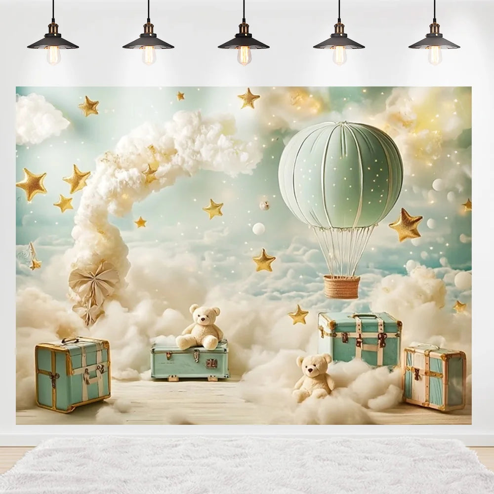 Welcome Baby Shower Newborn Background Decoration Girl Boy Birthday Party Backdrop Supplies Balloon Teddy Bear Photographic Prop