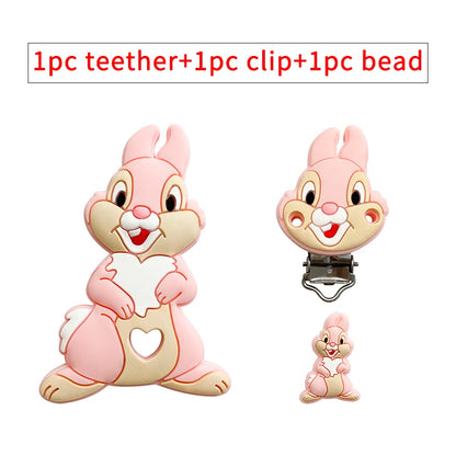 3pcs/set Silicone Cartoon Animal Figure Teether Beads and Clips Baby Teether Pacifier Chain Accessories Teething Jewelry Toys