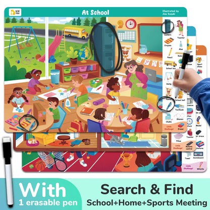 3 Themes Search and Find Game Looking for Different Interactive Activity Painting Kit Drawing Books with Reusable Pen