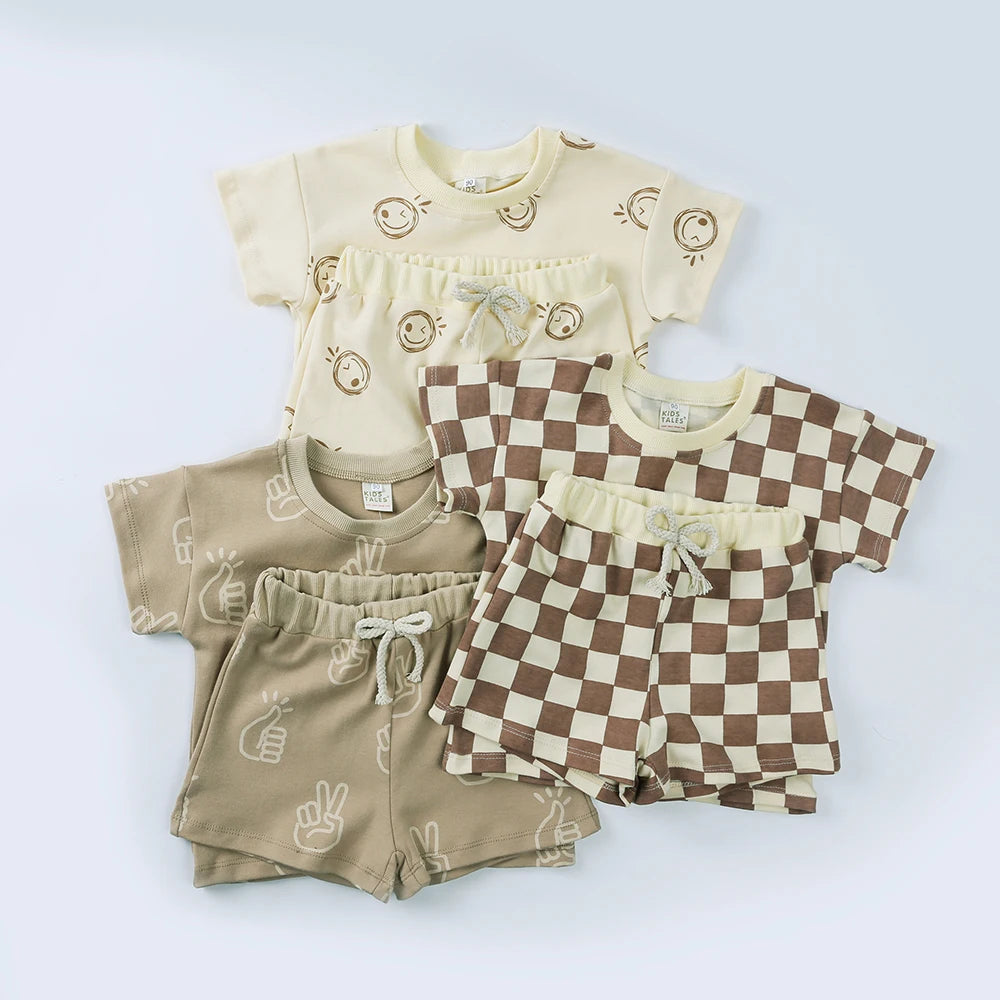 Kids Clothing Sets Children Clothes Set Girls & Boys Full Print Short Sets 100% Cotton Toddler Summer