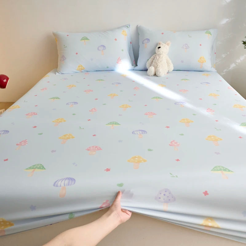 Ice Silk Bed Sheet Set Summer Breathable Cooling Fitted Sheet Pillowcase Cool Feel Single Double Mattress Cover,Can Custom Sizes