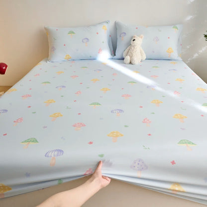 Ice Silk Bed Sheet Set Summer Breathable Cooling Fitted Sheet Pillowcase Cool Feel Single Double Mattress Cover,Can Custom Sizes