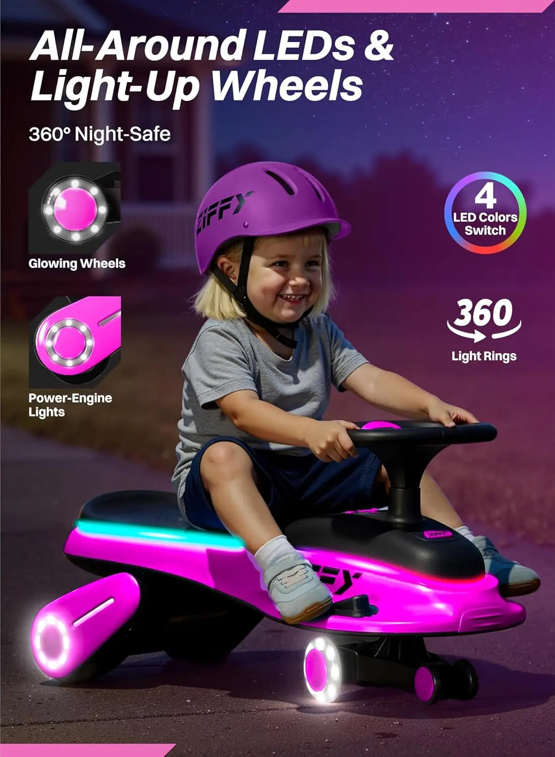 JOYFY 45W 5.5A Electric Wiggle Car Light-Up Rechargeable Battery 2 Speed Ride-On Toy for Kids Ages 3+ (Max 110 lbs)